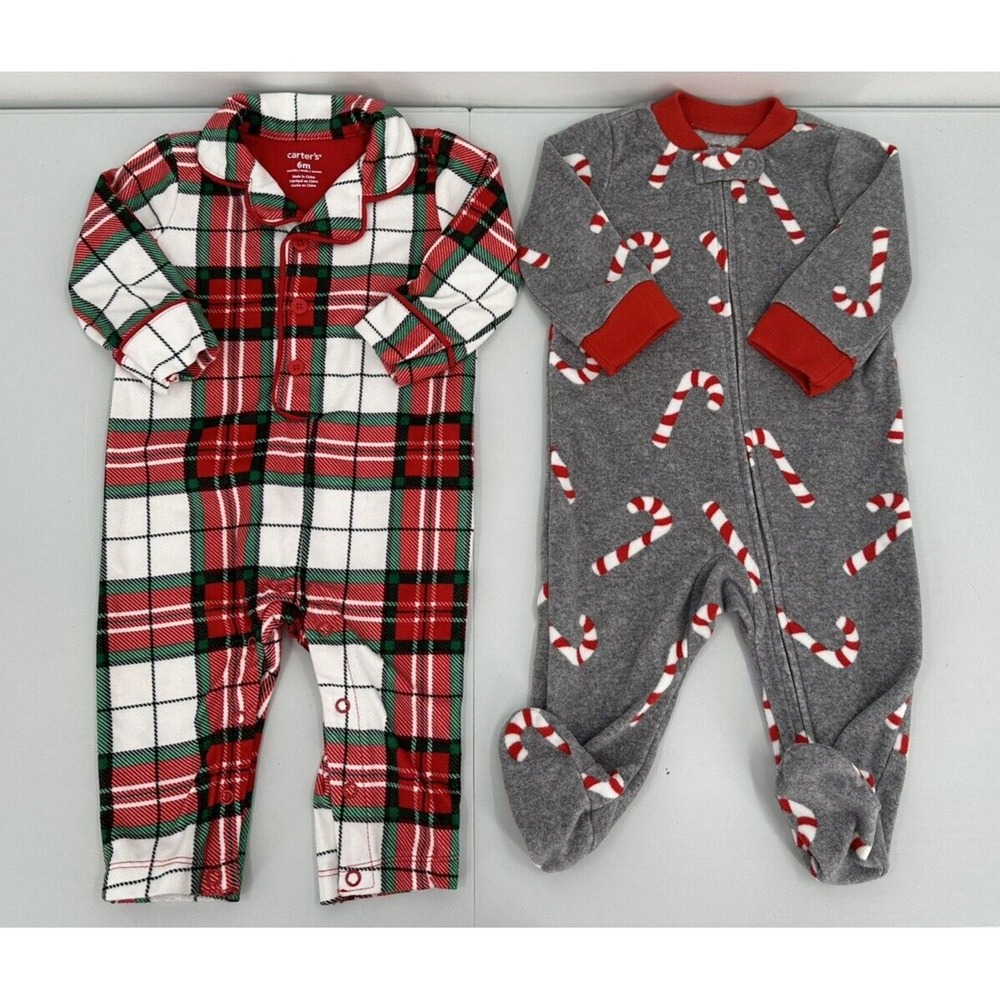Lot Of 2 Baby Boy Size 6 Months Winter CHRISTMAS PAJAMAS - CARTERS